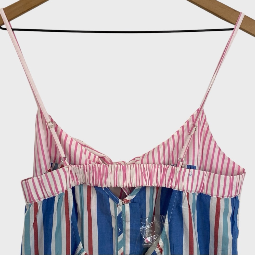Celandine Anthropologie NWT Blue White Pink Pinstripe Bow Accent Jumpsuit - Picture 5 of 12